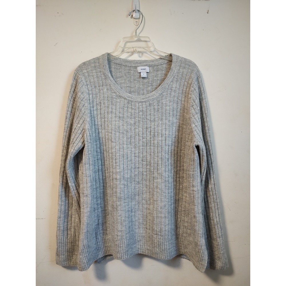 Old Navy Womens XL Gray Ribbed Knit Crew Neck Pullover Sweater Side Slits 3694